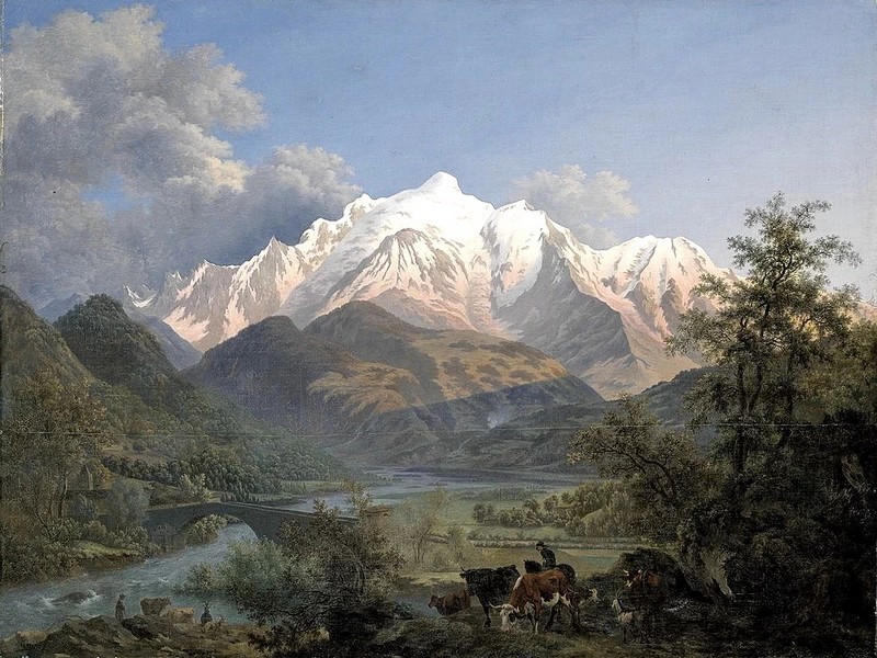 1753-Pierre-Louis De la Rive - Veduta del Monte Bianco da Sallanches al crepuscolo
